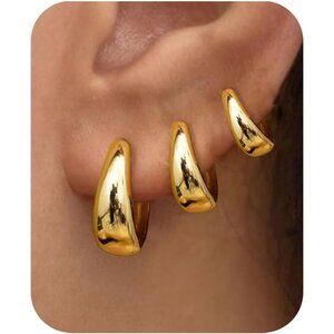 3 Pairs Gold Hoop Earrings Set for Women Chunky Trendy Huggie Dainty Jewelry